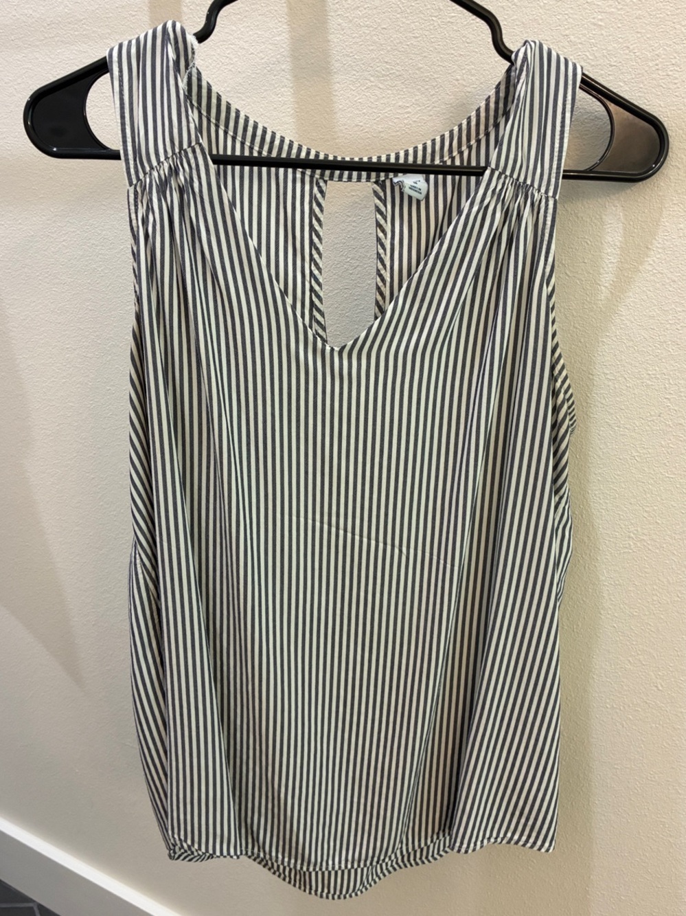 Old Navy Black and White Vertical Stripe V-Neck Tank